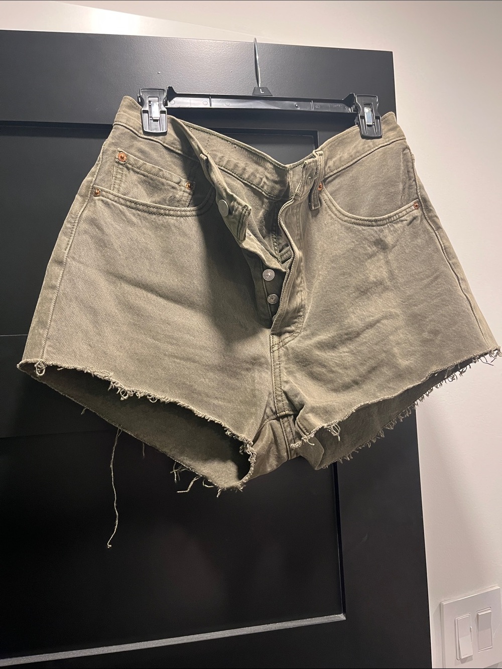 Levi's Olive Green Cutoff Jean Shorts with Frayed Hem